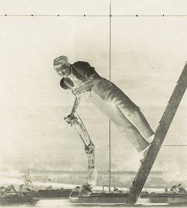 解剖された馬の脚を持つはしごの上の男、1880年代。 作： Thomas Eakins