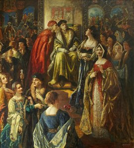 ヘンリー7世は、妻がとてもきれいな服を着ていたので、ブリストルの市民を罰しました 作： Thomas Edwin Mostyn
