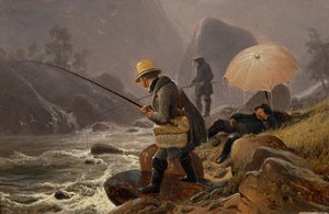 画家のフィアンリー、アッヘンバッハ、ブレスラウアーは、このような釣りをした。 作： Thomas Fearnley