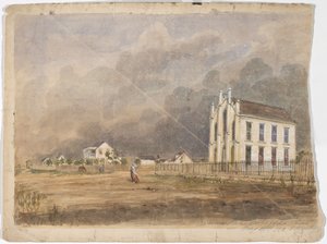 メソニックホール、マタゴルダ、テキサス、1852年5月21日（水彩紙） 作： Thomas Flintoff