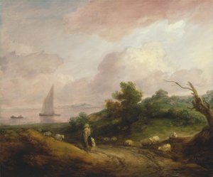 羊飼いと群れのいる海岸の風景 作： Thomas Gainsborough