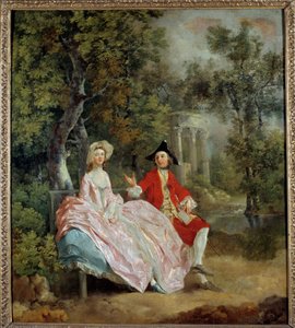 公園での会話の様子トーマス・ゲインズバラと妻マーガレット 絵画：トーマス・ゲインズバラ（1727-1788） 1746年 Sun.0,73 x 0,68 m - 公園での会話。トーマス・ゲインズバラと花嫁のマーガレット絵画：トーマス・ゲインズバラ（1727-1788) 作： Thomas Gainsborough