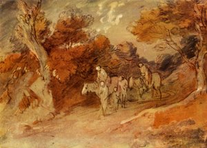 18世紀後半から18世紀のカントリーレーンの人物と馬、1934年。 作： Thomas Gainsborough