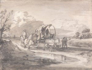 Paisagem Aberta com Cavaleiros e Carroça Coberta 作： Thomas Gainsborough