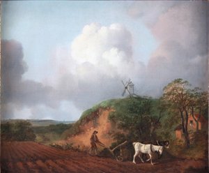 2頭の馬で耕す農民、1750-1753 作： Thomas Gainsborough