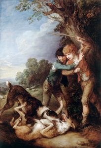 Dois pastorinhos brigando com cachorros (óleo sobre tela) 作： Thomas Gainsborough