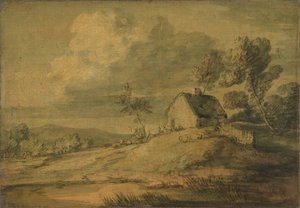 コテージ、牛、羊のいる樹木が茂った風景、カリフォルニア州。 1770年。 作： Thomas Gainsborough