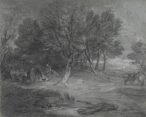 ジプシー野営地のある樹木が茂った風景 作： Thomas Gainsborough
