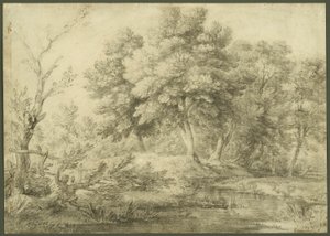 小川のある樹木が茂った風景 作： Thomas Gainsborough