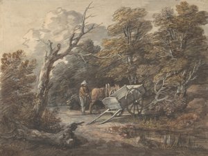 農民、馬、荷車のある森の風景 1760年。 作： Thomas Gainsborough