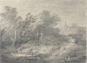 ウサギ キャッチャーとそのグレイハウンドがいる村の近くの森 作： Thomas Gainsborough