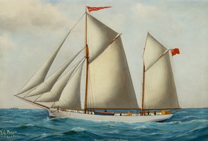 フルセイルの前部と後部のスクーナーグローブヒル（キャンバスに油彩） 作： Thomas George Purvis