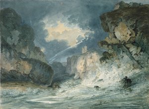 雷雨の中のダンスタンバーグ城（ノーサンバーランド州）、1794年頃 作： Thomas Girtin