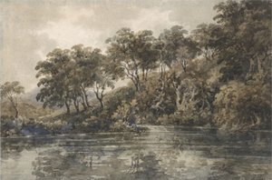 1798年頃、ケント州ブロムリー近郊の木々と池（紙にボディカラーの鉛筆でw - c） 作： Thomas Girtin