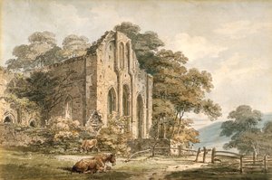 Valle Crucis Abbey、Denbighshire、North Wales（白い織り紙に鉛筆で水彩） 作： Thomas Girtin