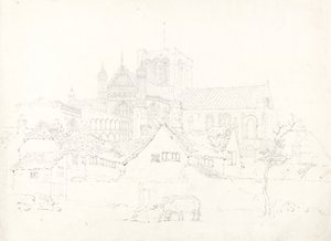 ウィンチェスター大聖堂、北東部、1795年頃（簀の紙にグラファイト） 作： Thomas Girtin