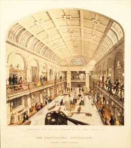 リージェント・ストリートにあるポリテクニック・インスティチュートの大ギャラリーの内観、1838年頃（カラーリトグラフ） 作： Thomas Goldsworth Dutton