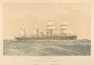 オリエント蒸気航行会社所有の蒸気船オーストラル号、1868-74年頃（カラーリトグラフ）