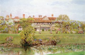 ユリの池と屋根付きの散歩道があるサリー州の素晴らしいタンジリーマナー 作： Thomas H. Hunn