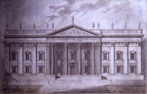 ロンドン、上院議員会館のためのプロジェクト（紙にペンとインク、水彩画） 作： Thomas Hardwick