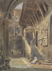 バルジェッロの宮廷、フィレンツェ、1839年（紙にインクと鉛筆でトイレ） 作： Thomas Hartley Cromek