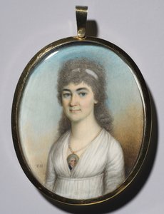 ミニチュアを身に着けている女性の肖像、c。 1780。 作： Thomas Hazlehurst