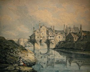 エルベット・ブリッジ、ダーラム（水彩・紙） 作： Thomas Hearne