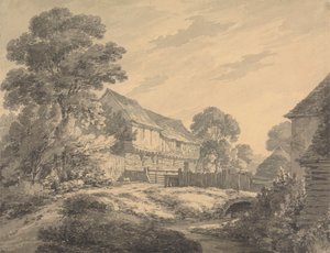 小川沿いの農家と建物 作： Thomas Hearne