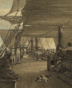 1775年、西インド諸島からの航海中のHMS「ディール・キャッスル号」の船内の様子。水彩画