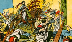 聖地で戦うリチャード・ライオンハート（カラーリトグラフ）