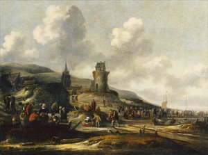 漁師が獲物を売っているスヘフェニンゲンの景色 作： Thomas Heeremans