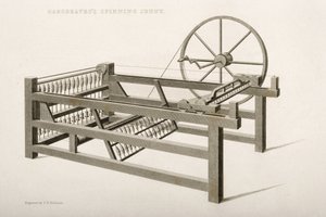 ジェニー・ハーグリーブスが1764年、1835年に発明した紡績ジェニー 作： Thomas Henry Nicholson