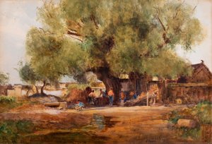 中国、平台湖の上にある岩寺の近くの野外鍛冶屋 作： Thomas Hodgson Liddell