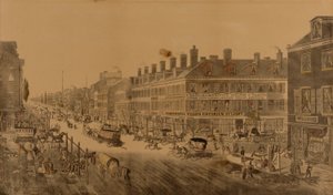 ブロードウェイ、ニューヨーク、1836年（ウェッブの照明店を示す） 作： Thomas Horner