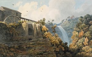 カスケードとメランクールの炉（水彩・鉛筆・紙） 作： Thomas Hornor