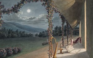 レオラ、応接間の情景（紙に水彩、鉛筆） 作： Thomas Hornor