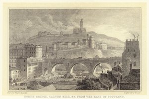 スコットランド銀行から見たノース・ブリッジ、カトン・ヒルなど（彫刻 作： Thomas Hosmer (after) Shepherd