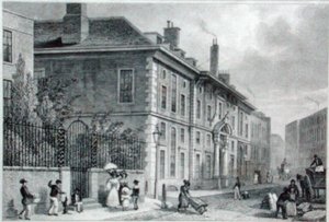 フォスター・レーンからゴールドスミス・ホールを見る（1827年頃）（エングレーヴィング