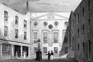 1831年にJ.ヒンクリフによって彫刻された薬剤師の館、巡礼者聖、ブラックフライアーズ