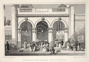 バーリントンアーケード、ピカデリー、「ロンドンとそれは19世紀の環境」パブから。 Jones und Co.、1827-1829