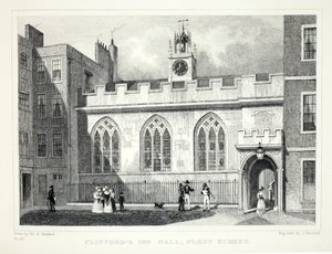 19世紀のパブにあるロンドン発のクリフォードズインとその周辺。 Jones und Co.、1827-1829 作： Thomas Hosmer Shepherd