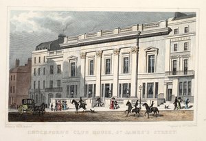 クロックフォードクラブハウス、セントジェームスストリート。パブ。 1828（手書きの彫刻） 作： Thomas Hosmer Shepherd