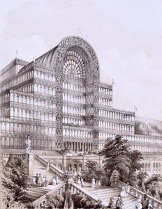 シデナムのクリスタル パレス、グレート トランセプトの正面、1854 年頃。 作： Thomas Hosmer Shepherd