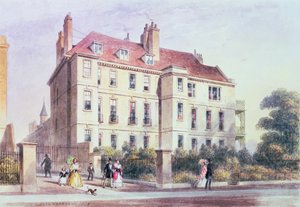 公園からクイーン スクエアへの入り口、ジェレミー ベンサムの家の景色 作： Thomas Hosmer Shepherd