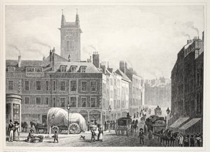 「ロンドンと19世紀の環境」パブのホルボーン橋、セントアンドリュー教会など。 Jones und Co.、1827-1829 作： Thomas Hosmer Shepherd