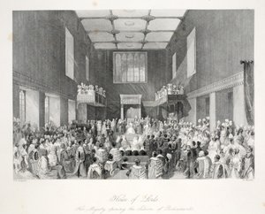 House of Lords、パブ「コスチュームとセレモニーのあるロンドンインテリア」から。ジョセフミード、ロンドン、1843年頃（鋼の彫刻） 作： Thomas Hosmer Shepherd