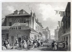 ハンガーフォードマーケット、ストランド、トーマスバーバーによって彫刻、1830 作： Thomas Hosmer Shepherd