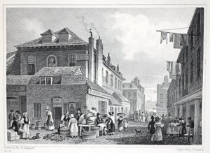 ストランドのハンガーフォードマーケットは、「ロンドンと19世紀の環境」パブから。 Jones und Co.、1827-1829 作： Thomas Hosmer Shepherd