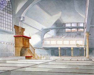 セント バーソロミュー ザ グレート教会の内部ビュー、スミスフィールド、ロンドン市、1821 年 作： Thomas Hosmer Shepherd