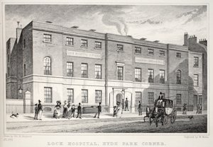 ロック病院、ハイドパークコーナー、「ロンドンと19世紀の環境」パブから。 Jones und Co.、1827-1829 作： Thomas Hosmer Shepherd